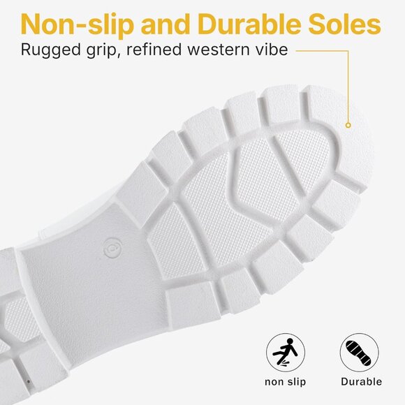 Vepose Women's White Faux Chelsea Leather Lug Sole Elastic Slip on Ankle Booties - Picture 7 of 9